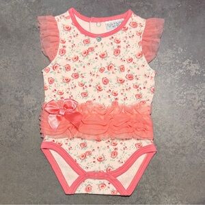 Kyle & Deena Floral Ruffle Bodysuit Pink Mesh Flutter Rose Baby Girl Outfit